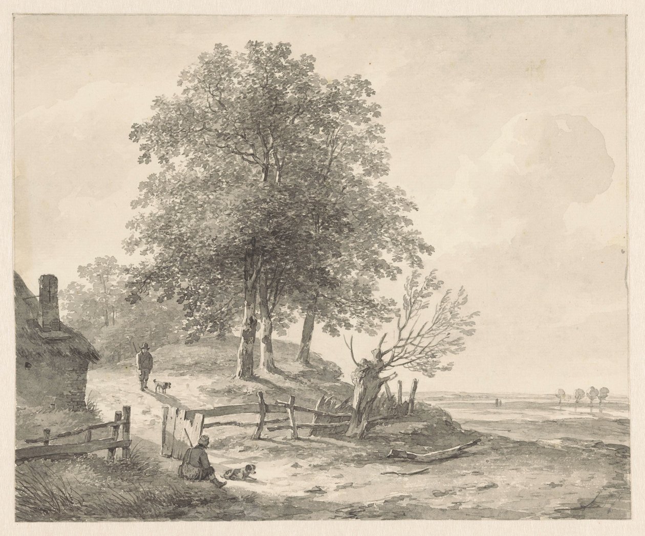 Landskap med et hus på en høyde av Andreas Schelfhout