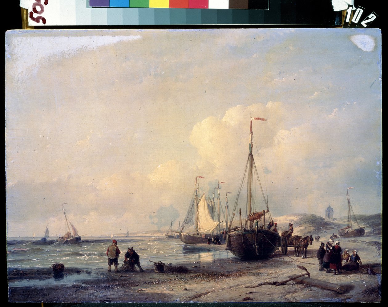 Sjølandskap. Maleri av Andreas Schelfhout (1787-1870). Olje på lerret av Andreas Schelfhout