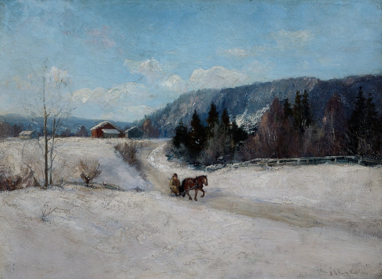 Winter landscape at Skaugum hill av Andreas Singdahlsen