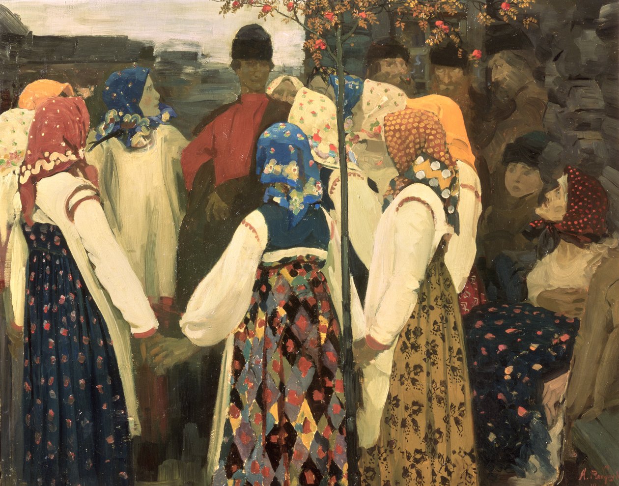 En gutt har ormet seg inn i jentas runddans, 1902 av Andrei Petrovich Ryabushkin