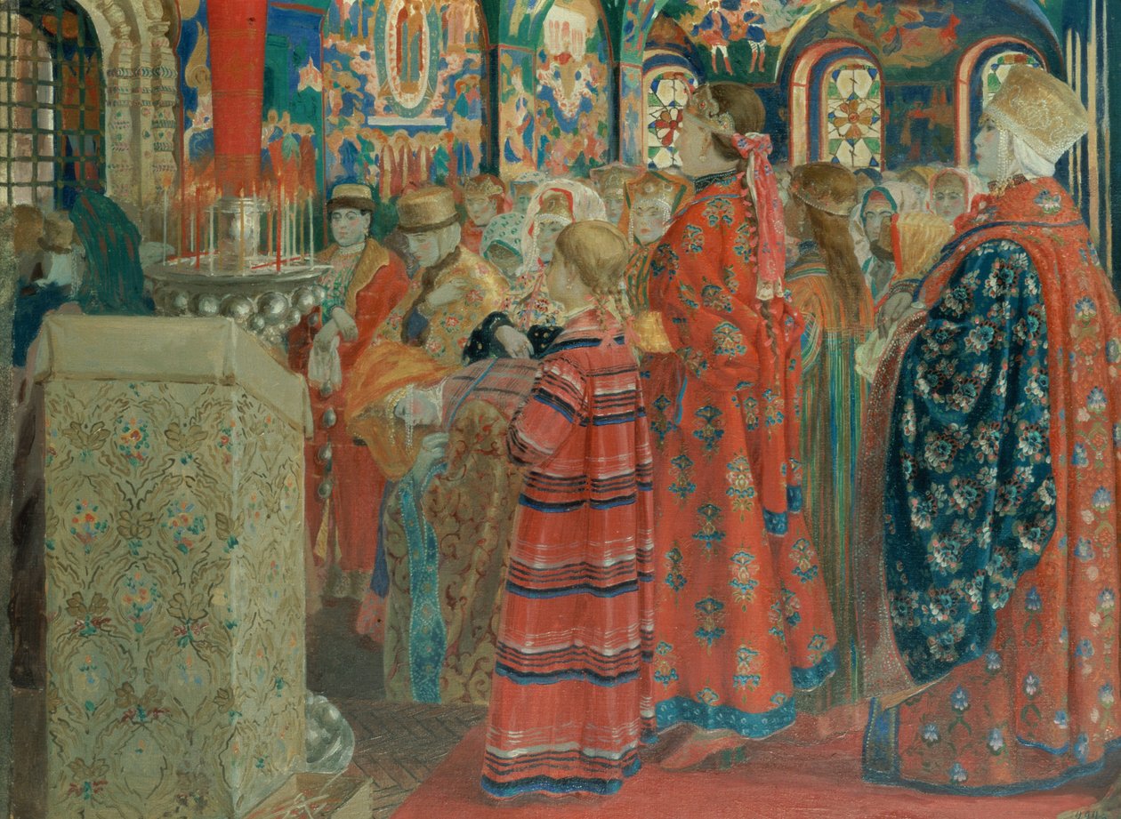 Russiske kvinner fra det syttende århundre i kirken, 1899 av Andrei Petrovich Ryabushkin