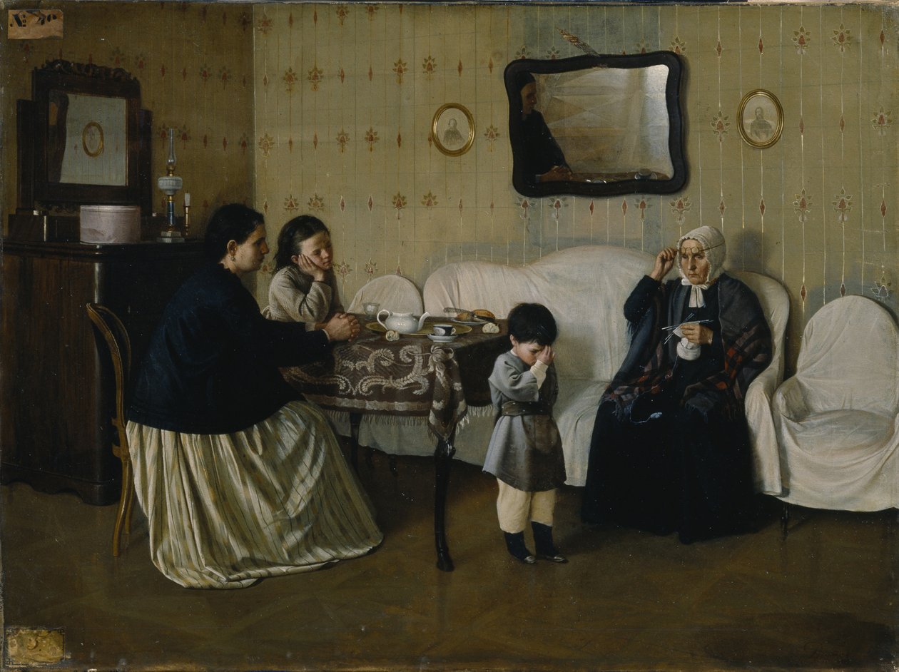 En familiemorgen. Lær barnet å be, 1871 av Andrei Antipovich Rumyantsev