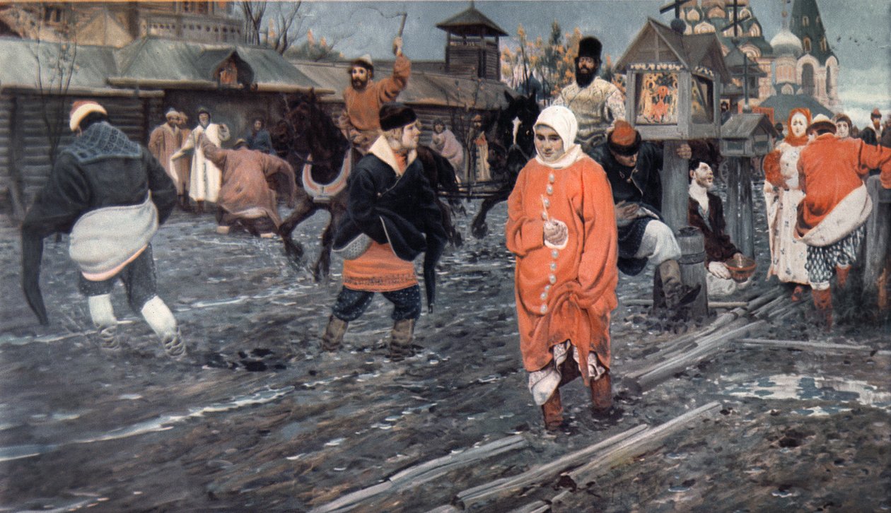 En Moskva-gate fra det syttende århundre på ferie, 1895 av Andrei Petrovich Ryabushkin