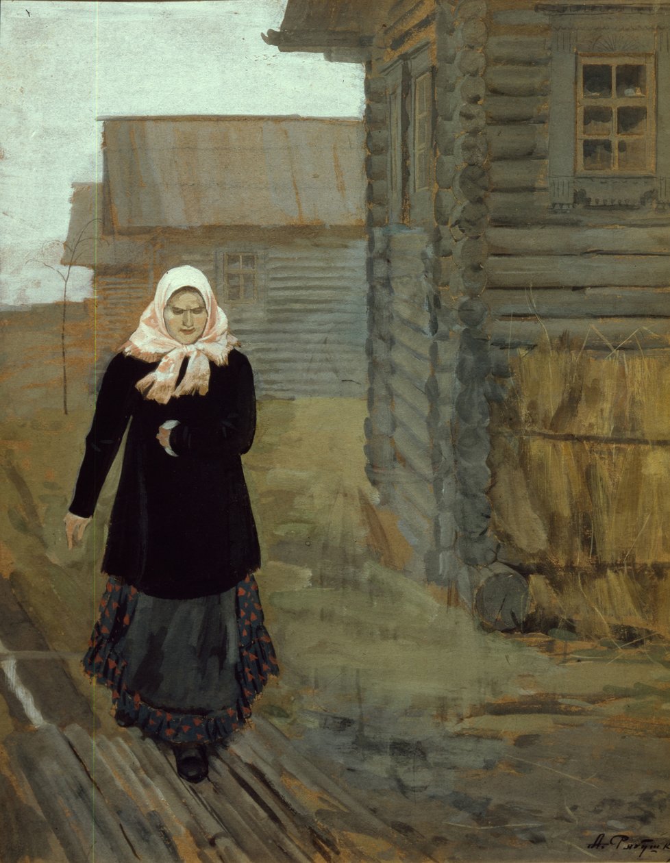 I en landsby på landet. Går til kirken, 1903 av Andrei Petrovich Ryabushkin