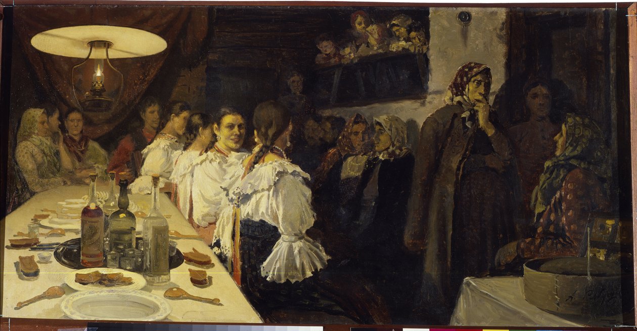 Venter på brudeparets retur fra en kirke i Novgorod-provinsen. Maleri av Andrei Petrovich Ryabushkin (Riabutchkin) (1861-1904), olje på lerret av Andrei Petrovich Ryabushkin