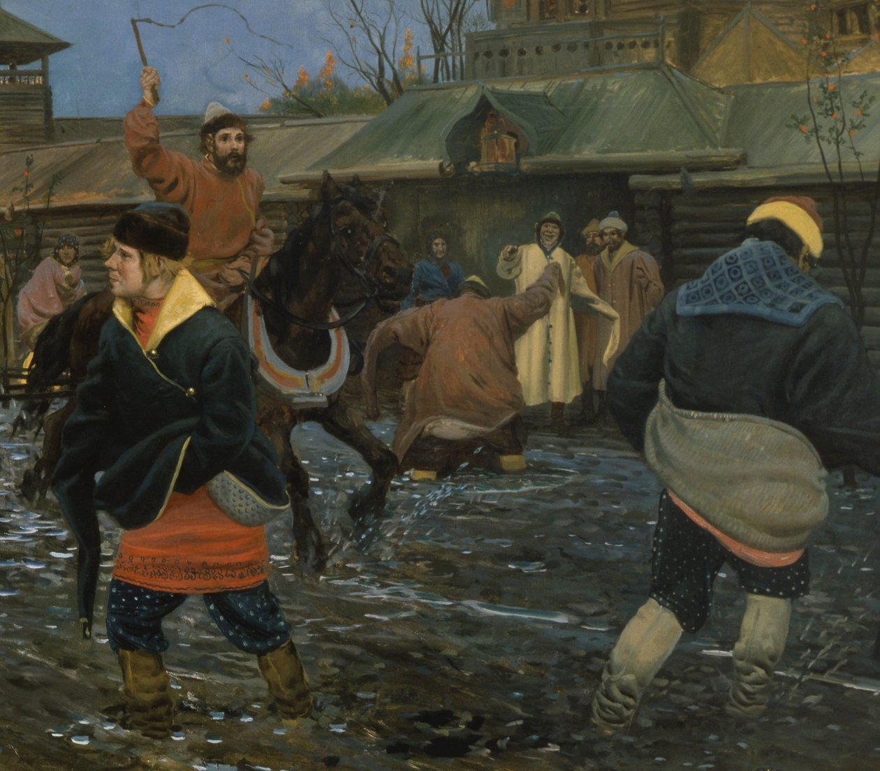 Moscow Street fra det syttende århundre på en offentlig fridag av Andrei Petrovich Ryabushkin