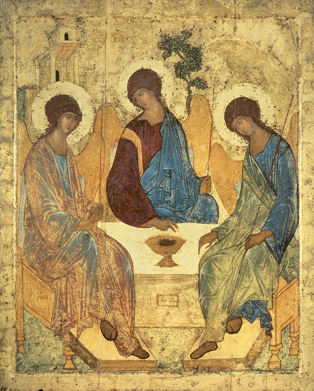 The Holy Trinity, 1420-tallet (tempera på panel) (for kopi se 40956) av Andrei Rublev