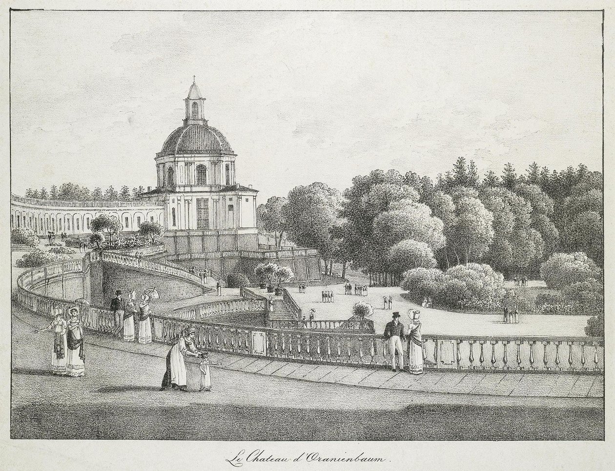 Utsikt over kirken til det store palasset i Oranienbaum, 1821-1822 av Andrei Yefimovich Martynov