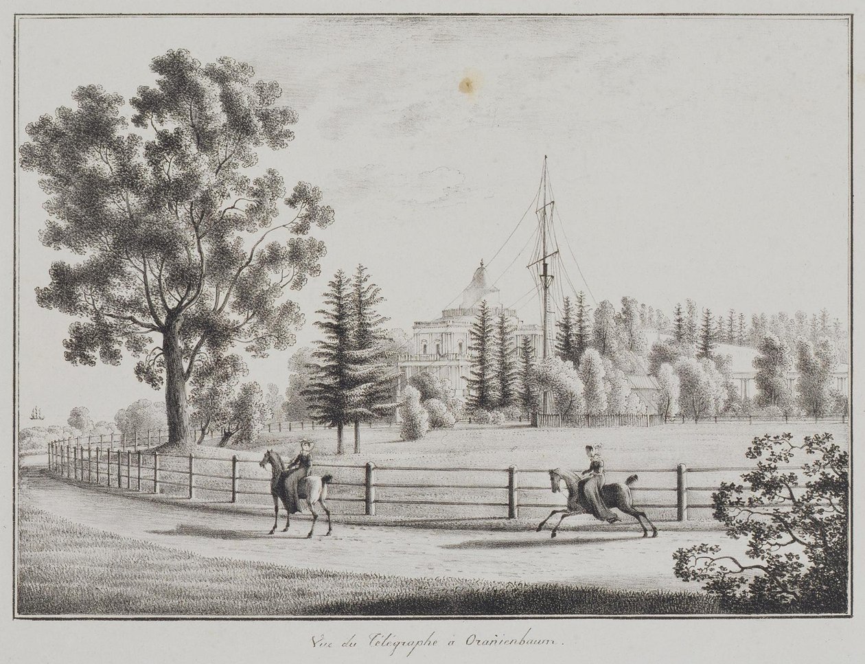 Utsikt over akepaviljongen og telegrafen på Oranienbaum, 1821-1822 av Andrei Yefimovich Martynov