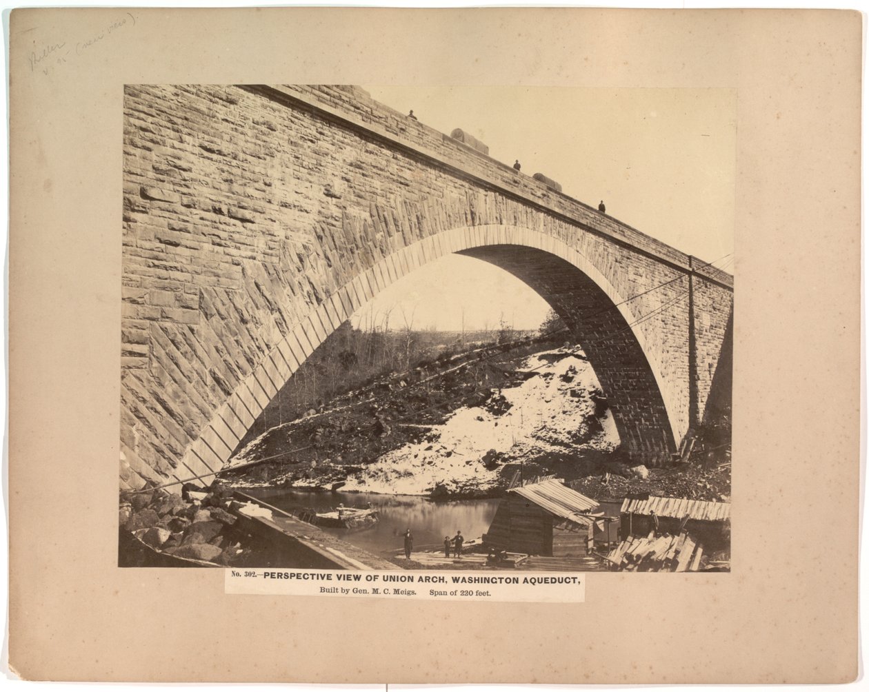 nr. 302. Perspektivvisning av Union Arch, Washington-akvedukten, ca. 1861-1865 (sepia-bilde) av Andrew Joseph Russell