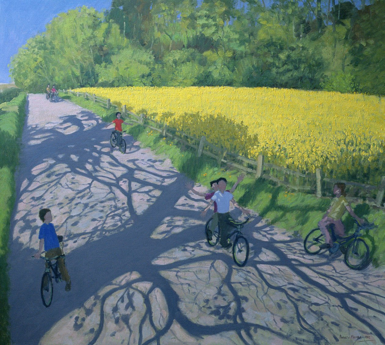 Syklister og Yellow Field, Kedleston, Derby av Andrew Macara