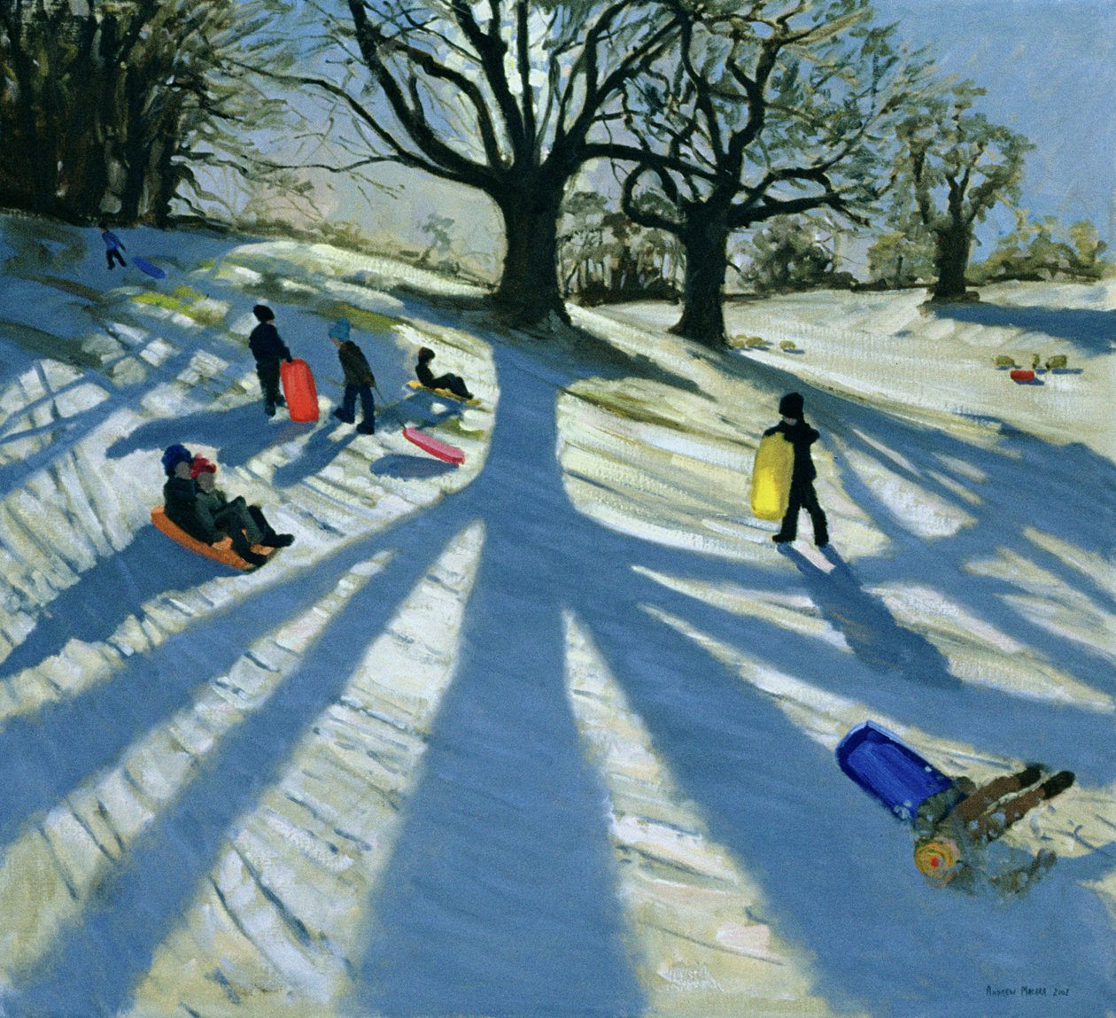 Winter Tree, Snow Sledgers, Calke Abbey, Derby av Andrew Macara