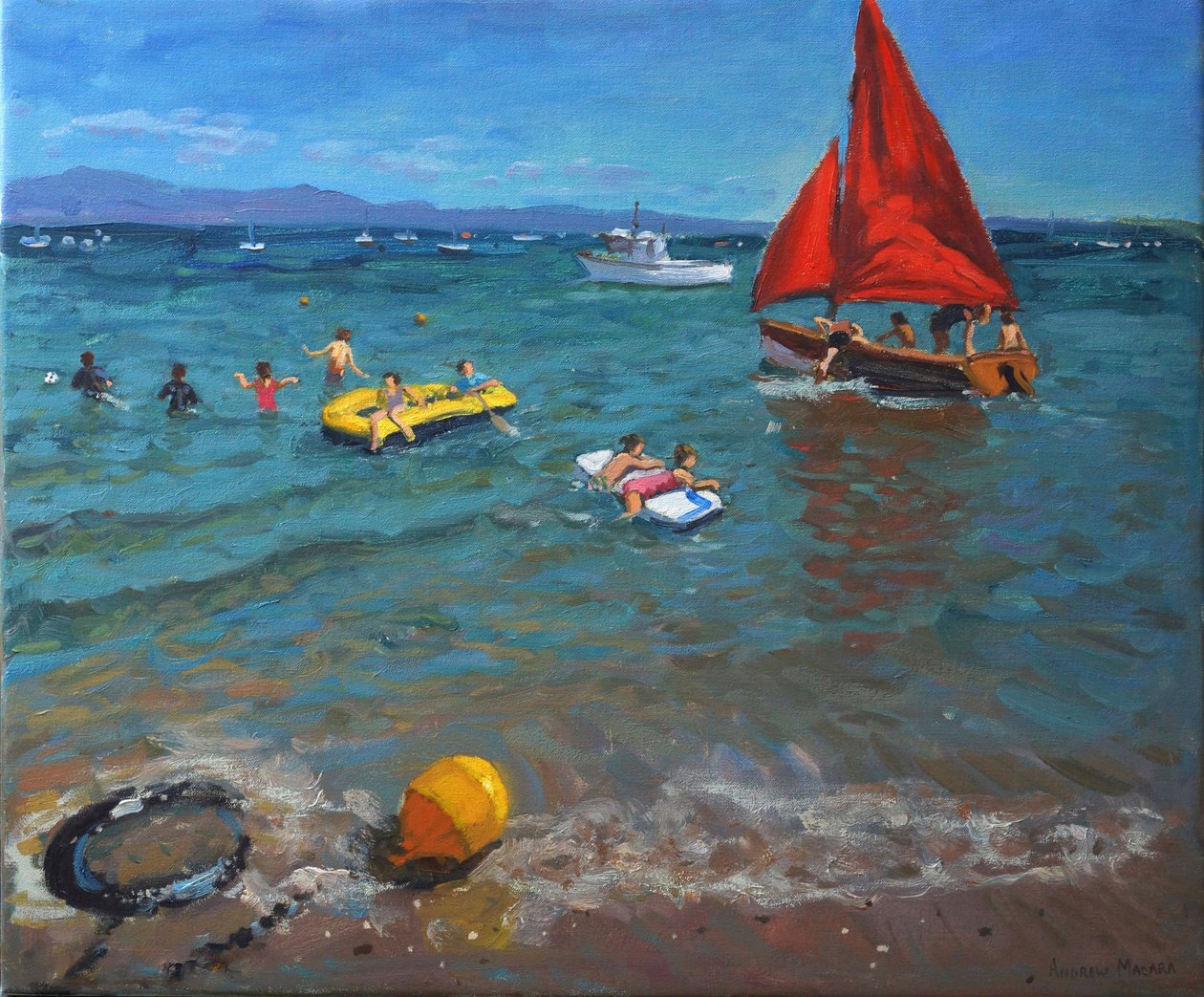 Gul bøye og røde seil, Abersoch av Andrew Macara