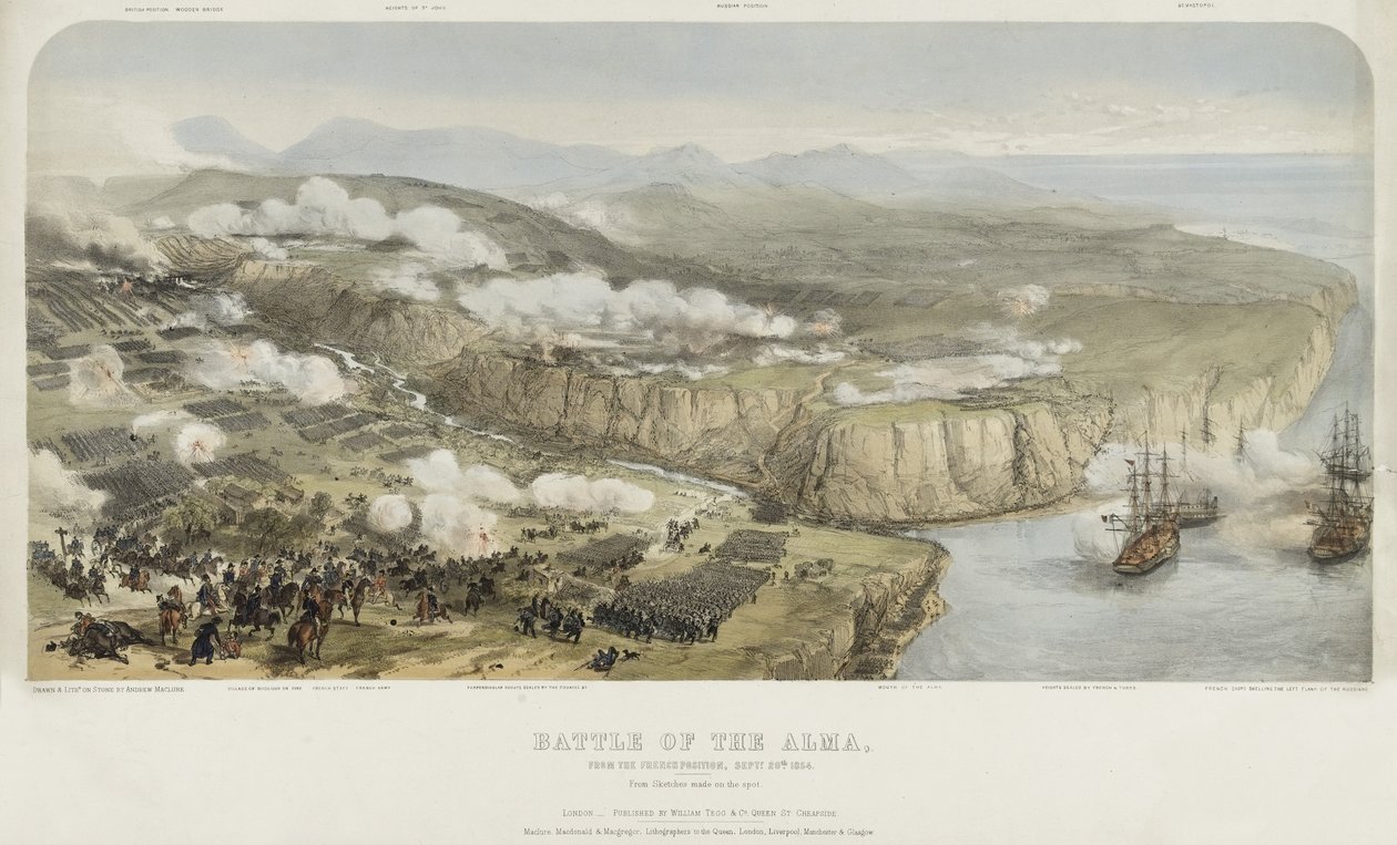 Slaget ved Alma fra den franske posisjonen 20. september 1854, utgitt av William Tegg and Company, 1854 av Andrew Maclane