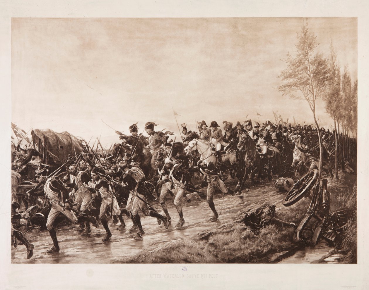 After Waterloo: Every Man for Himself, 1890 (sepia-fotogravyr) av Andrew Carrick Gow