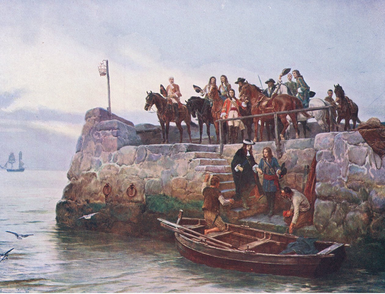 The Lost Cause: Flykten til James II etter slaget ved Boyne 1690, illustrasjon fra 