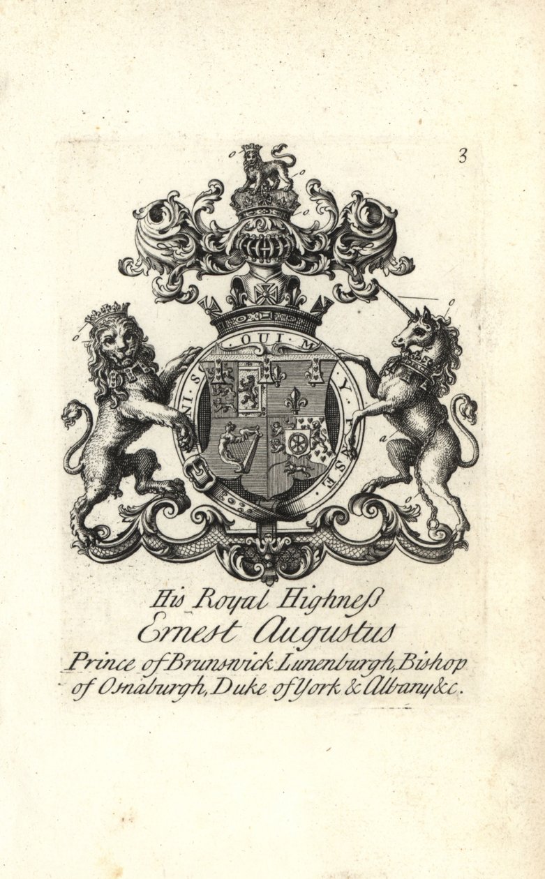 Våpenskjold og våpenskjold til HKH Ernest Augustus, prins av Brunswick Luneburg, biskop av Osnaburgh, hertug av York og Albany av Andrew Johnston
