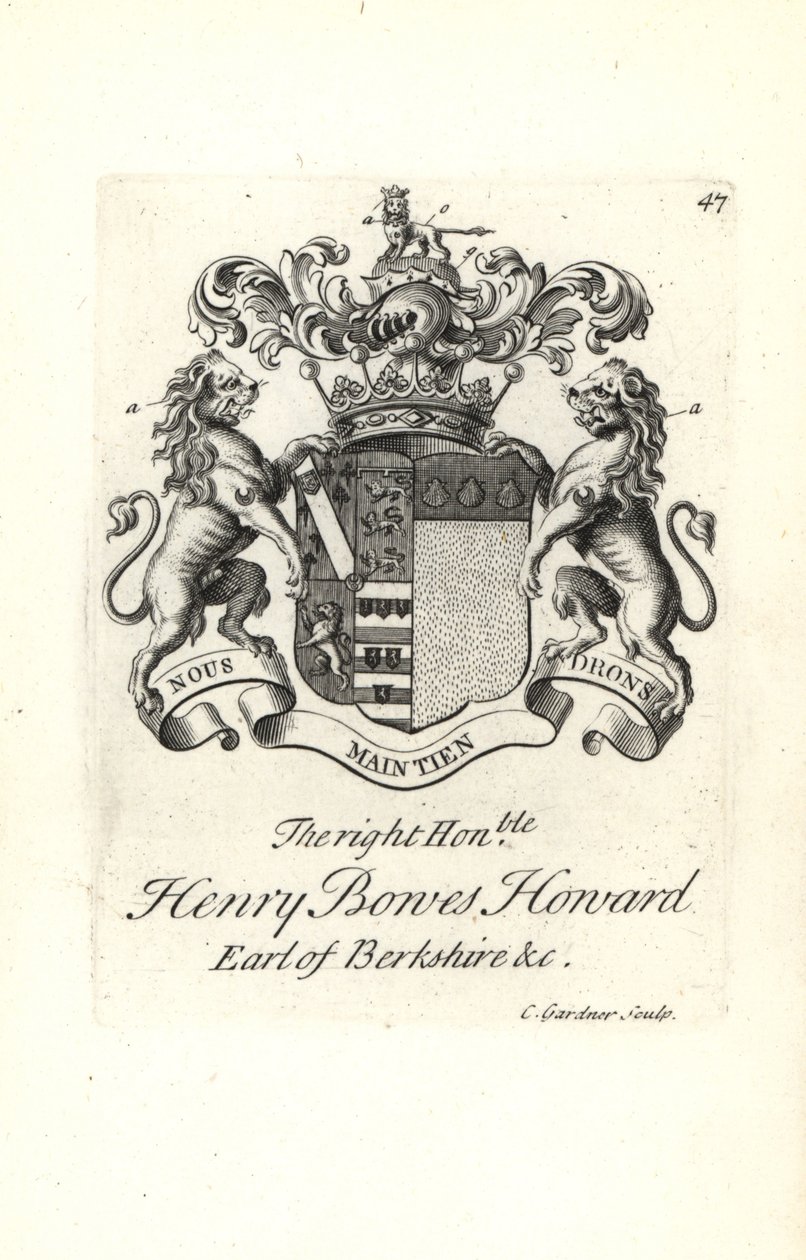 Våpenskjold og emblem av den høyre ærede Henry Bowes Howard av Andrew Johnston