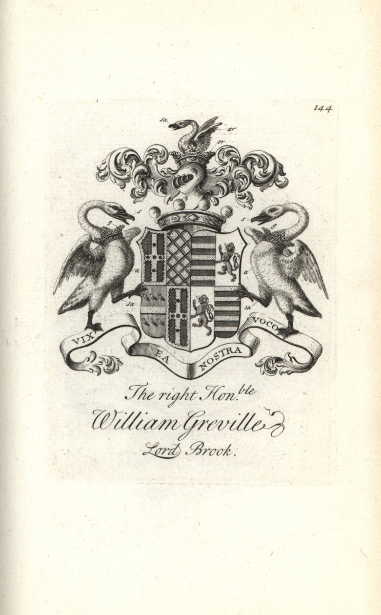 Våpenskjold og våpenskjold til høyre ærede William Greville, 7. Baron Brooke av Andrew Johnston