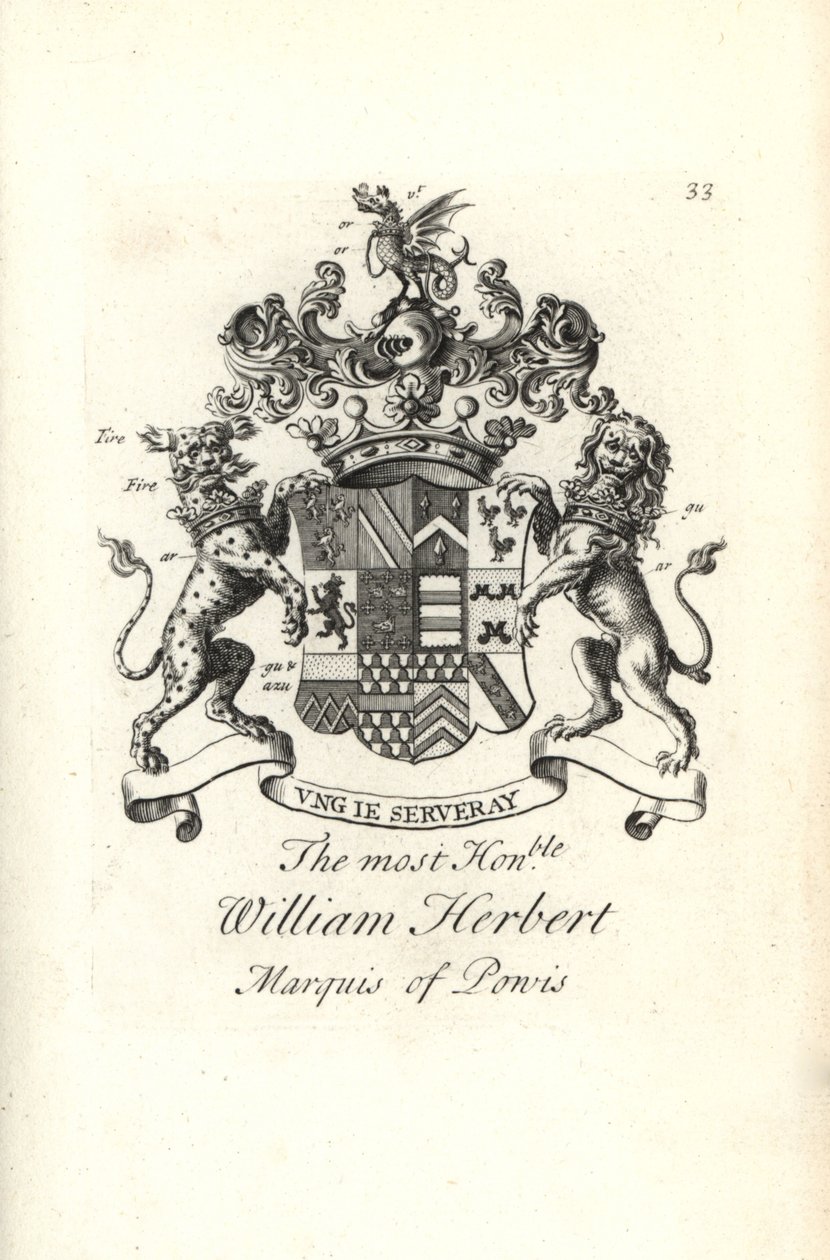Våpenskjold og våpenskjold til høyre ærede William Herbert, 2. markis av Powis av Andrew Johnston