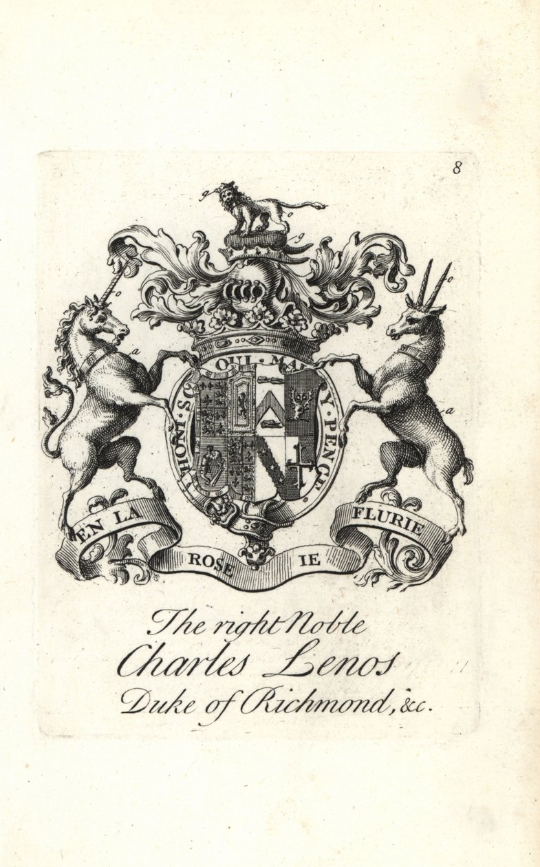 Våpenskjold og våpenskjold av den høyre adelige Charles Lenos eller Charles Lennox av Andrew Johnston
