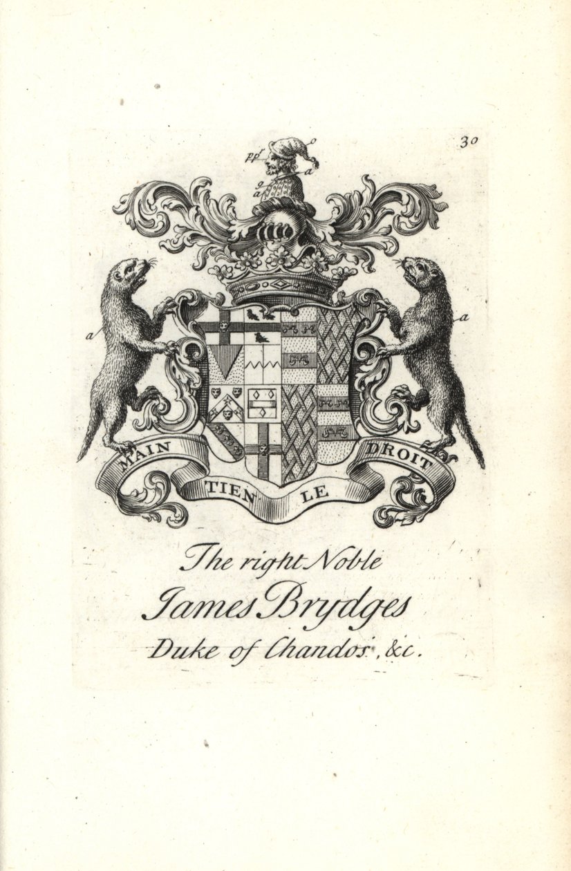 Våpenskjold og våpenskjold til den høyre adelige James Brydges, hertugen av Chandos av Andrew Johnston