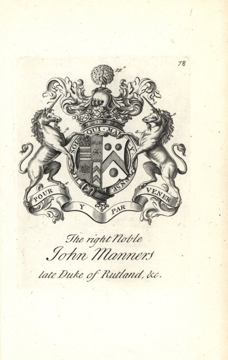 Våpenskjold og emblem av den høyre adelige John Manners, 2. hertug av Rutland av Andrew Johnston