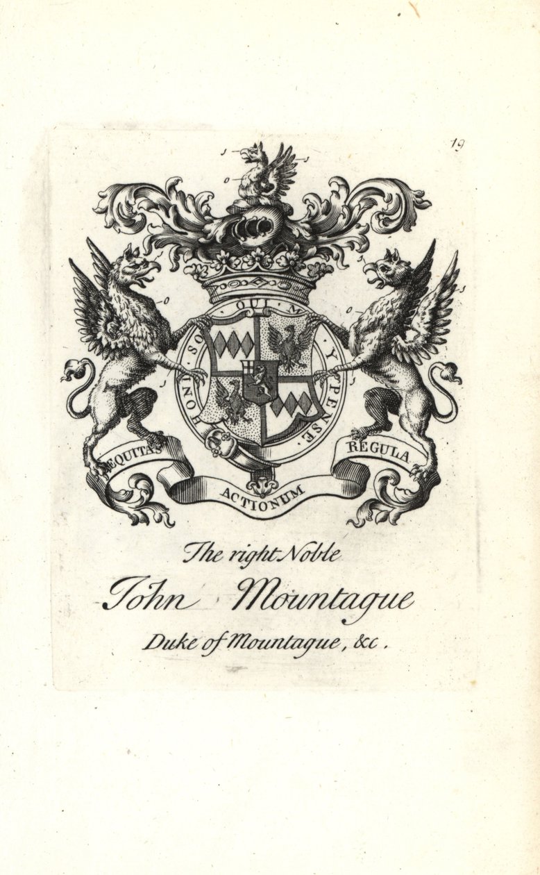 Våpenskjold og våpenskjold av den høyre adelige John Montagu, 2. hertug av Montagu 1690-1749 av Andrew Johnston