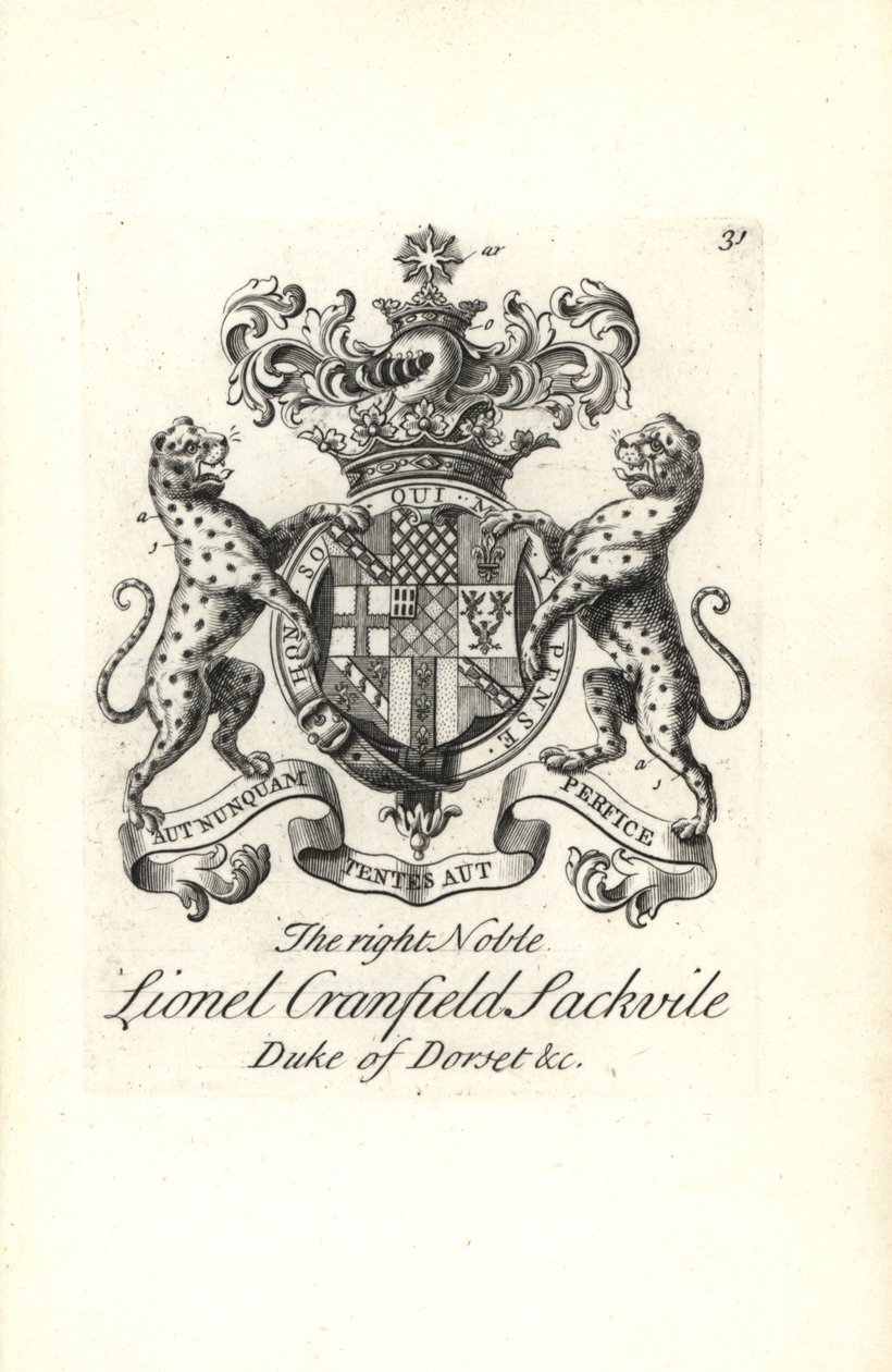 Våpenskjold og emblem av den høyre adelige Lionel Cranfield Sackville, hertugen av Dorset av Andrew Johnston
