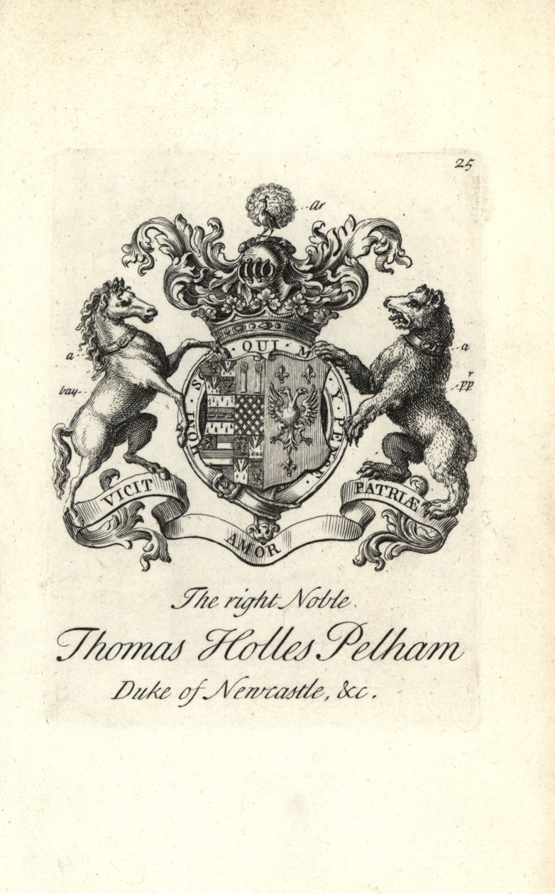 Våpenskjold og emblem av den høyre adelige Thomas Holles Pelham av Andrew Johnston