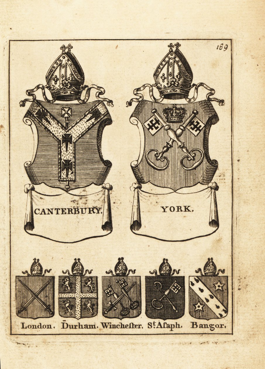 Våpenskjold fra biskopene av Canterbury, York, London, Durham, Winchester, St av Andrew Johnston