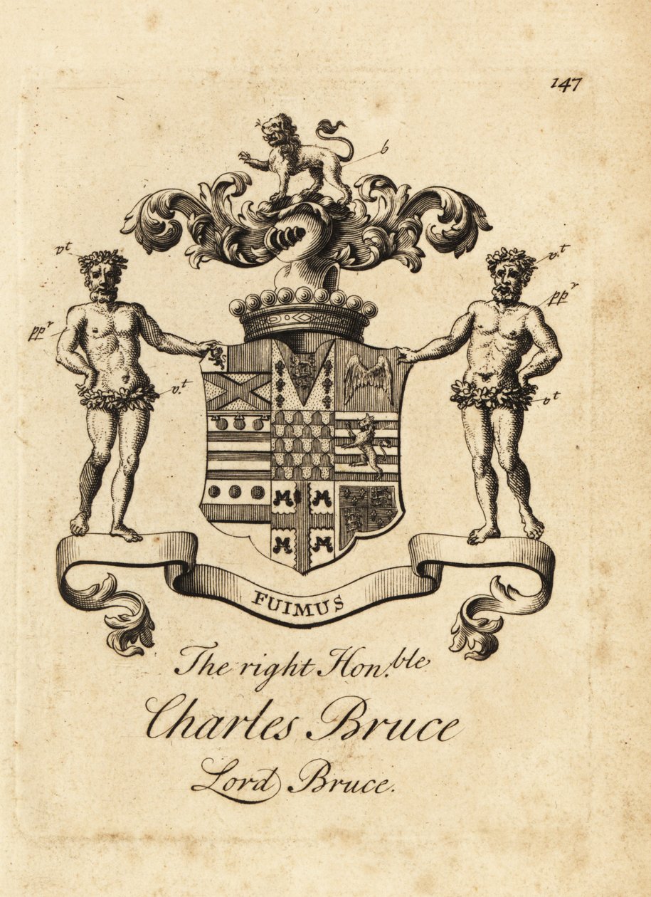Våpenskjold til høyre ærede Charles Bruce, Lord Bruce, 3. jarl av Ailesbury, 4. jarl av Elgin av Andrew Johnston