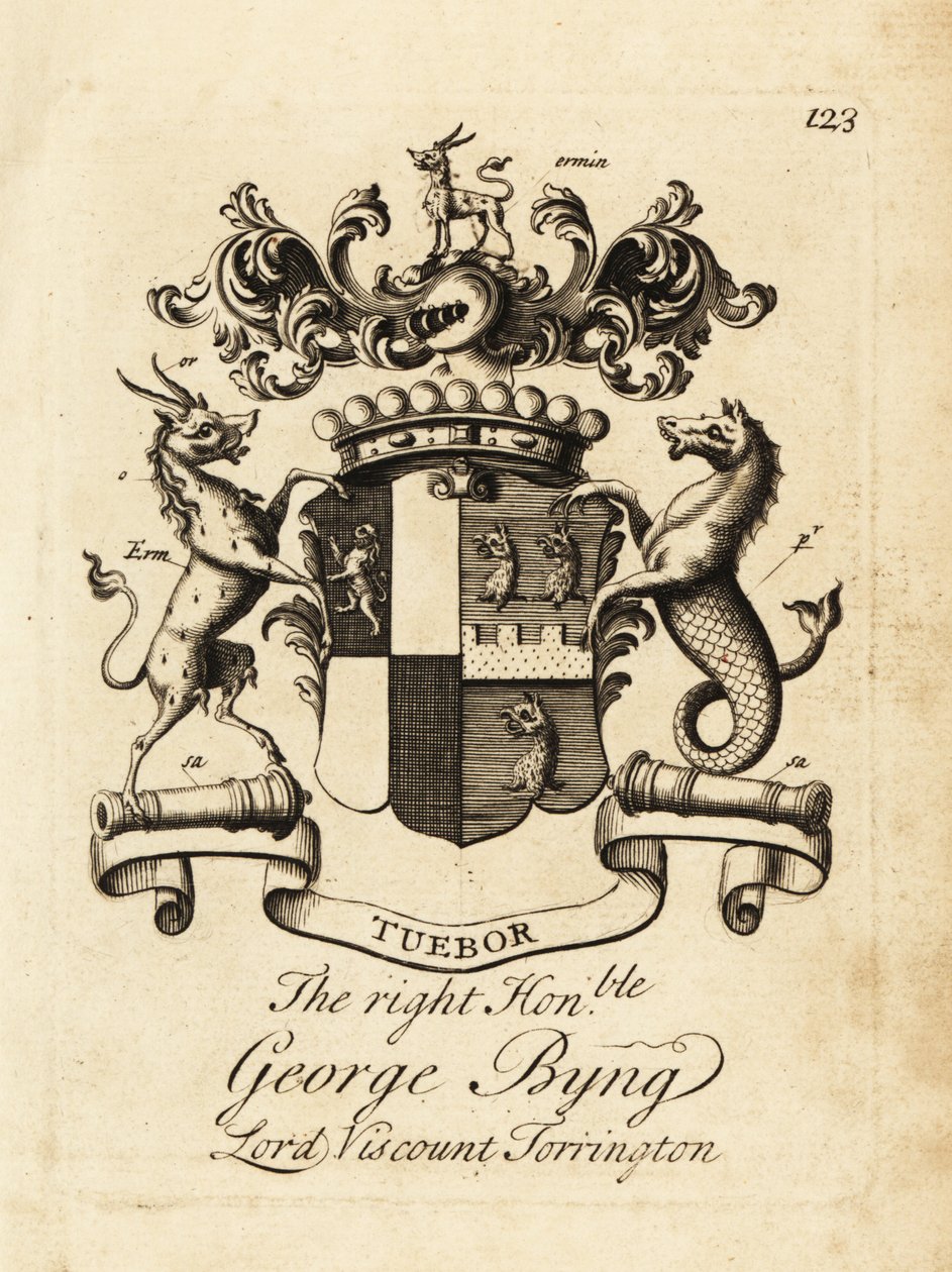 Våpenskjold til høyre ærede George Byng, Lord 1st Viscount Torrington, av Andrew Johnston
