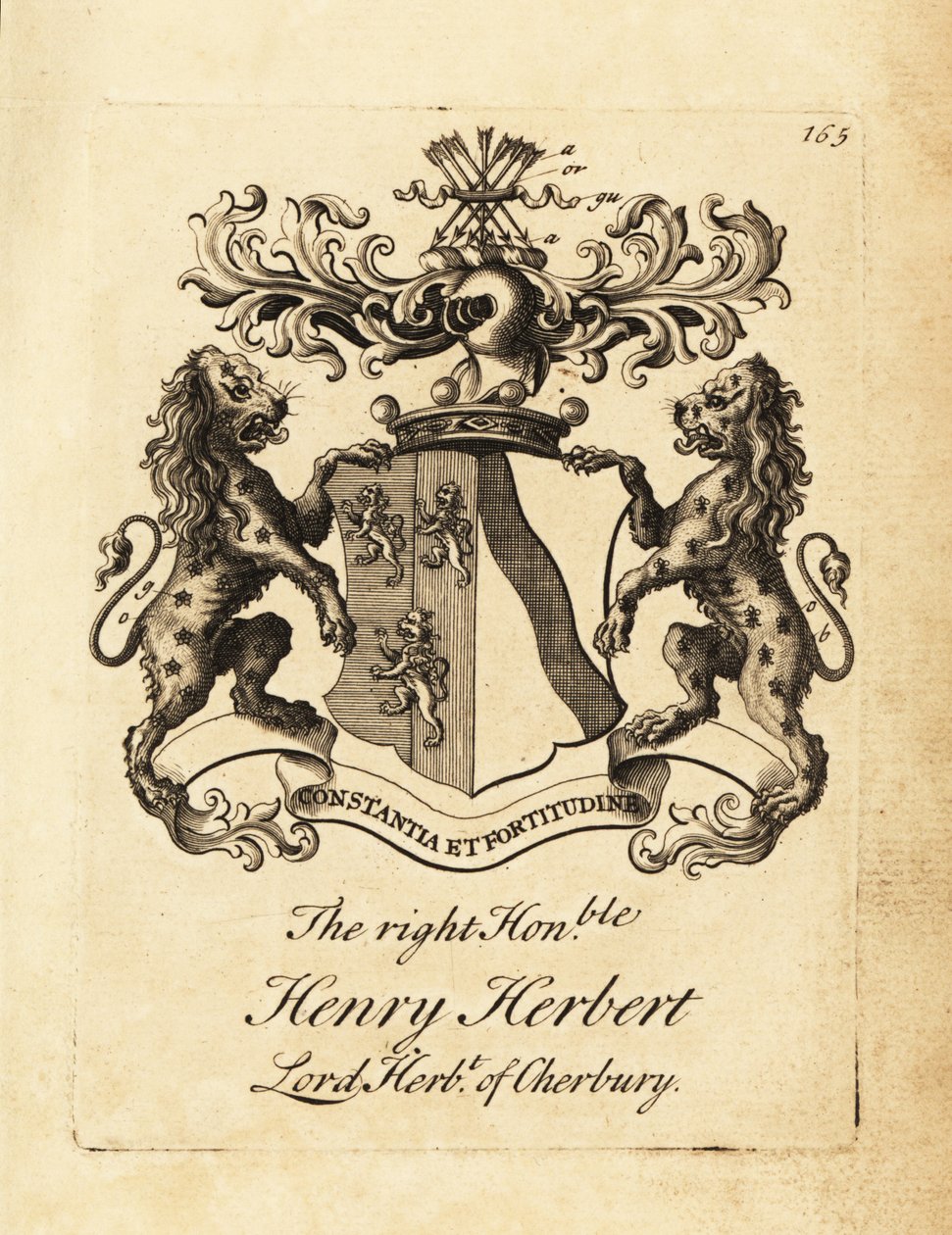 Våpenskjold til høyre ærede Henry Herbert, Lord Herbert av Cherbury, Baron Herbert av Cherbury (eller Chirbury) av Andrew Johnston