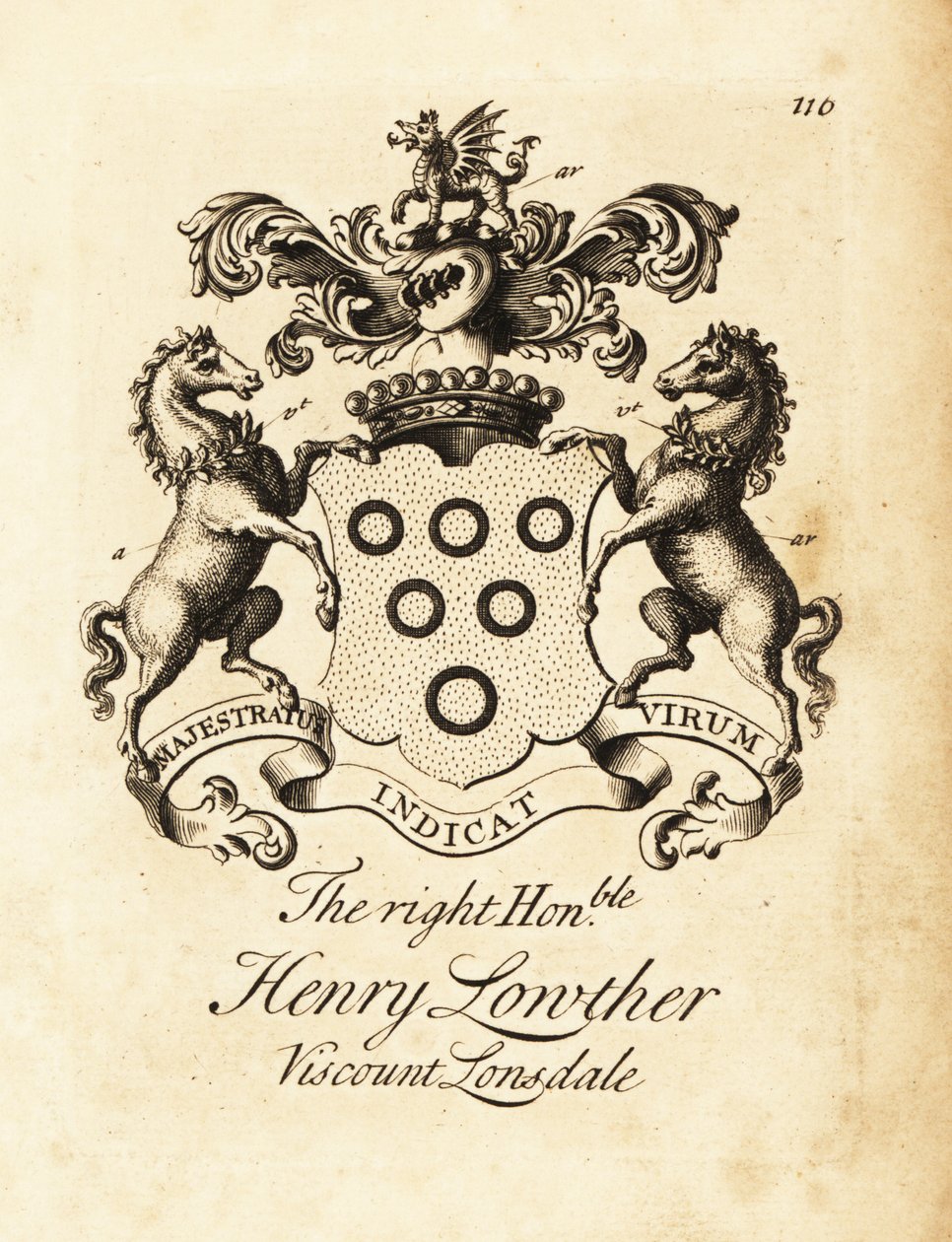 Våpenskjold til høyre ærede Henry Lowther, 3. Viscount Lonsdale (1694-1751) av Andrew Johnston