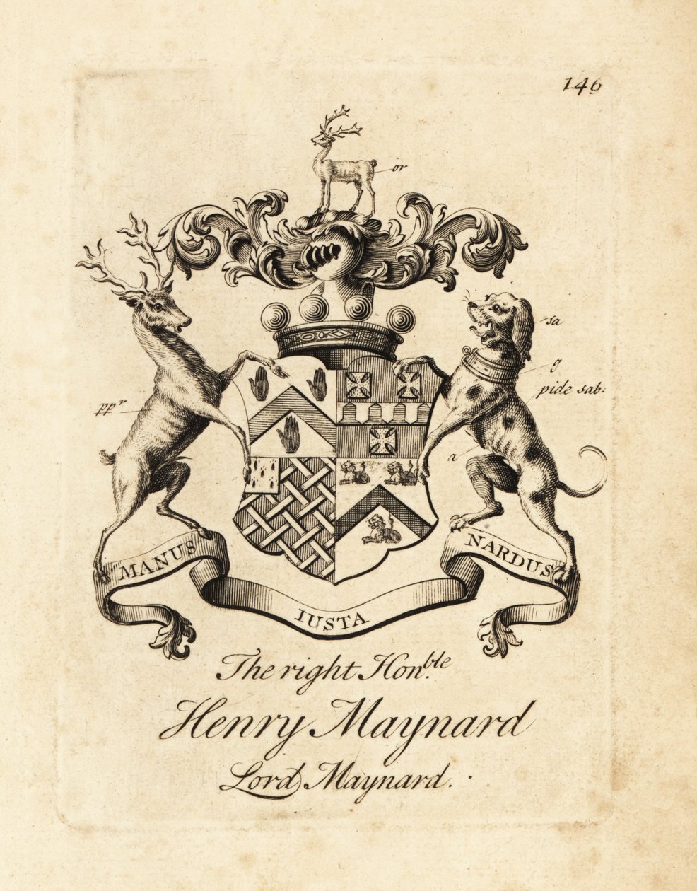 Våpenskjold til høyre ærede Henry Maynard, Lord Maynard, 4. baron Maynard, død 1742 av Andrew Johnston