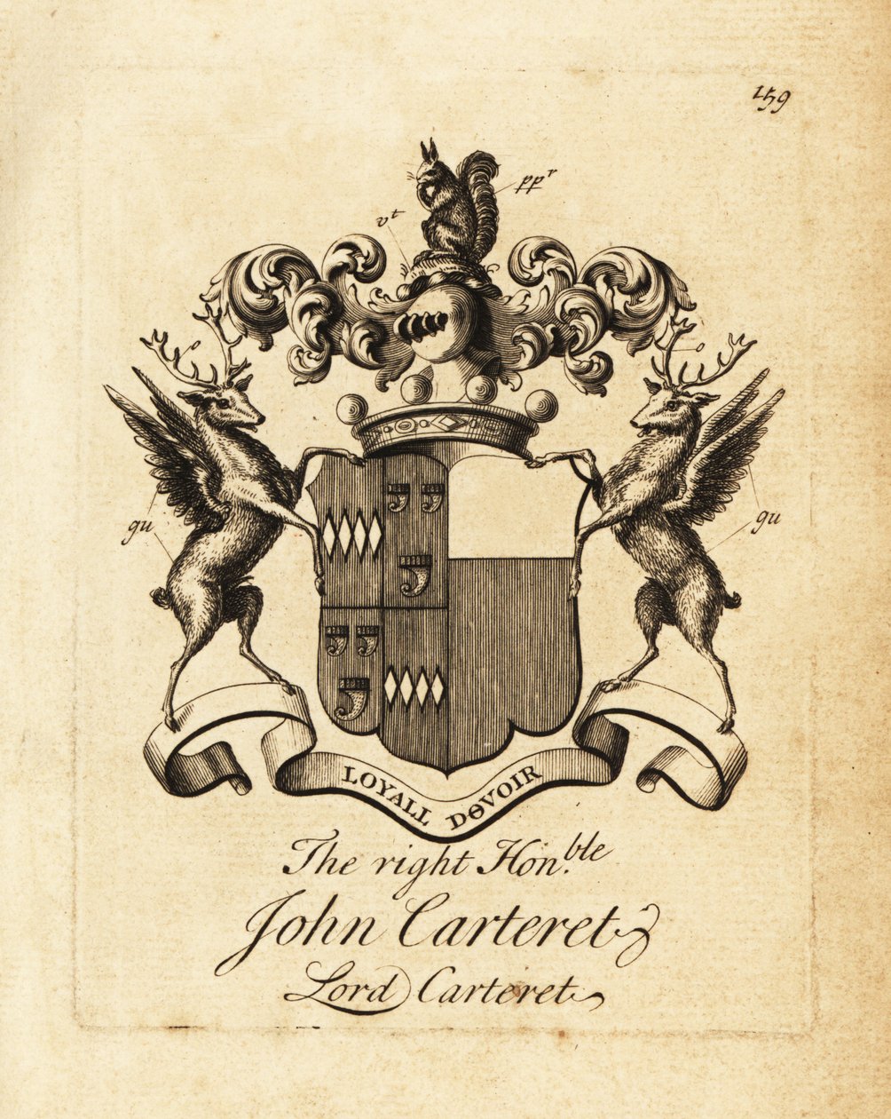 Våpenskjold til høyre ærede John Carteret, Lord Carteret, 2nd Earl Granville, 7th Seigneur of Sark av Andrew Johnston