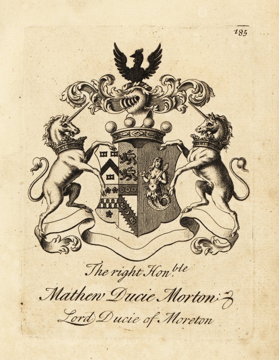 Våpenskjold til høyre ærede Mathew Ducie Morton, Lord Ducie of Moreton av Andrew Johnston