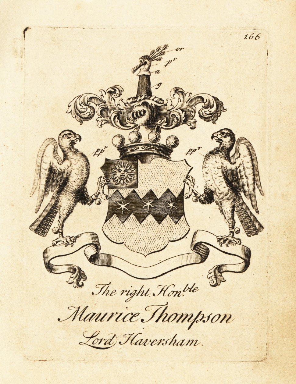 Våpenskjold til høyre ærede Maurice Thompson, Lord Haversham, 2nd Baron Haversham av Andrew Johnston
