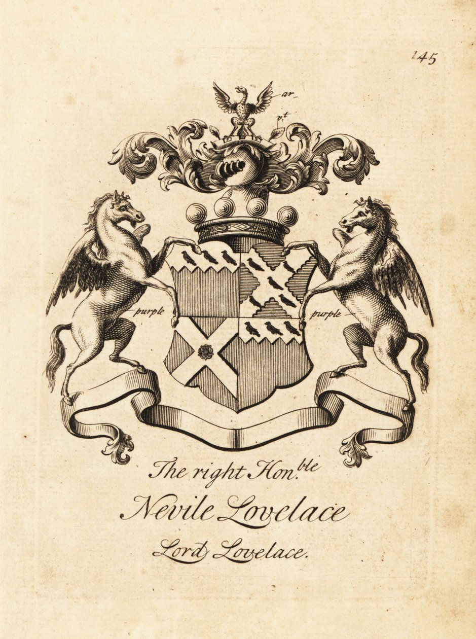 Våpenskjold til den høyre ærede Nevile Lovelace, Lord Lovelace, 6. Baron Lovelace av Andrew Johnston