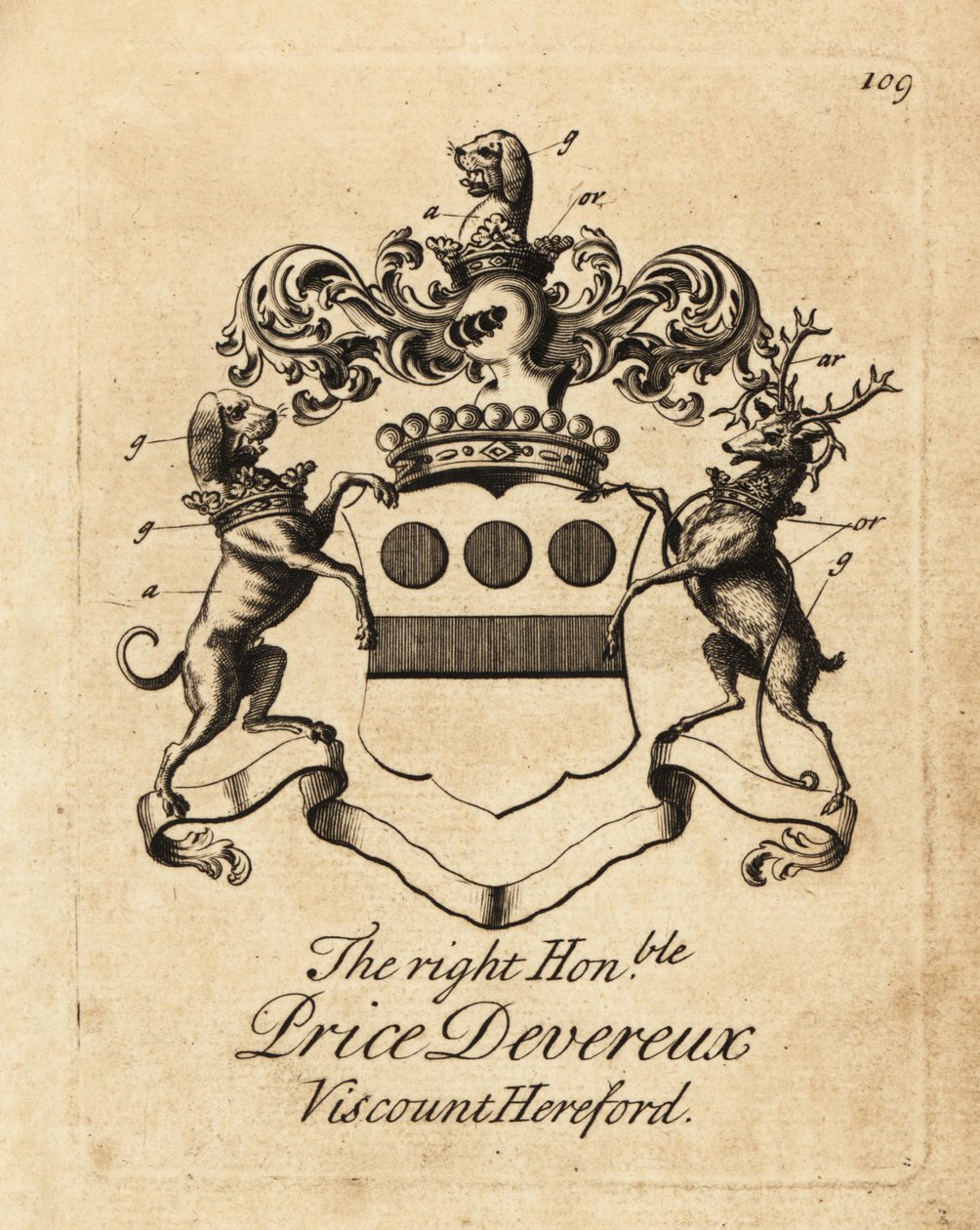 Våpenskjold fra Right Honorable Price Devereux, 9. Viscount Hereford (1664-1740) av Andrew Johnston