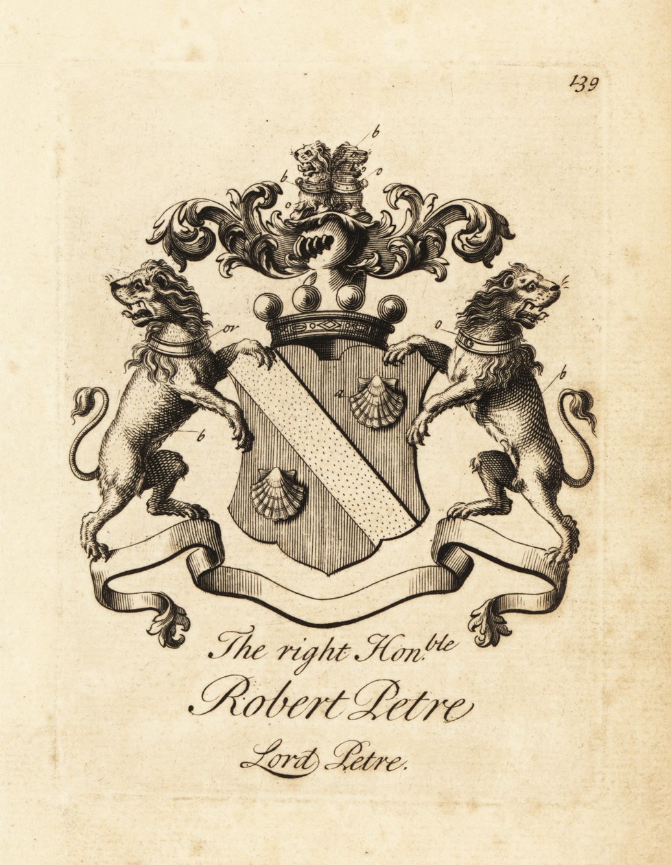 Våpenskjold til Høyre ærede Robert Petre, Lord Petre, 8. Baron Petre av Andrew Johnston