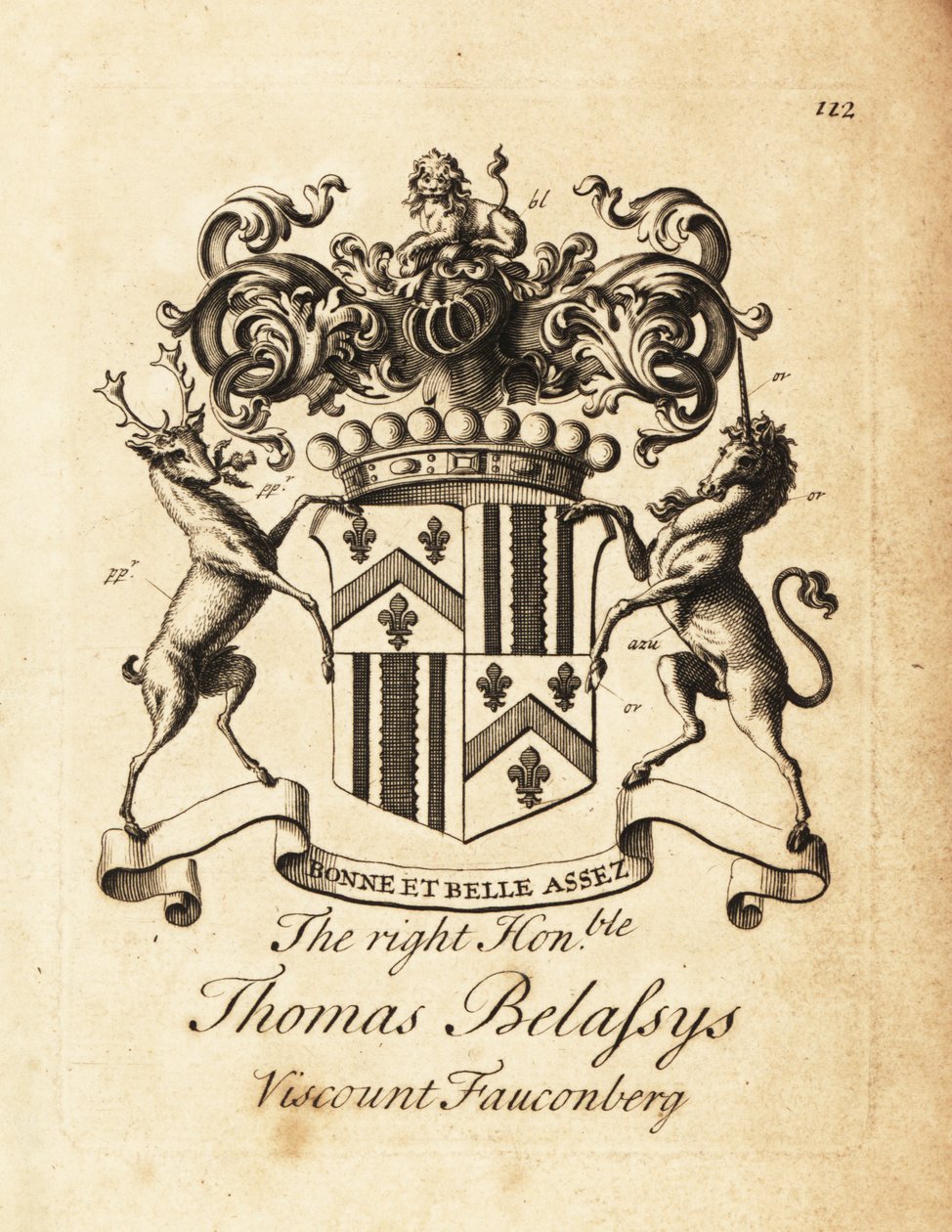 Våpenskjold til høyre ærede Thomas Belasyse, Earl Fauconberg eller Thomas Belassys, Viscount Fauconberg (1699-1774) av Andrew Johnston