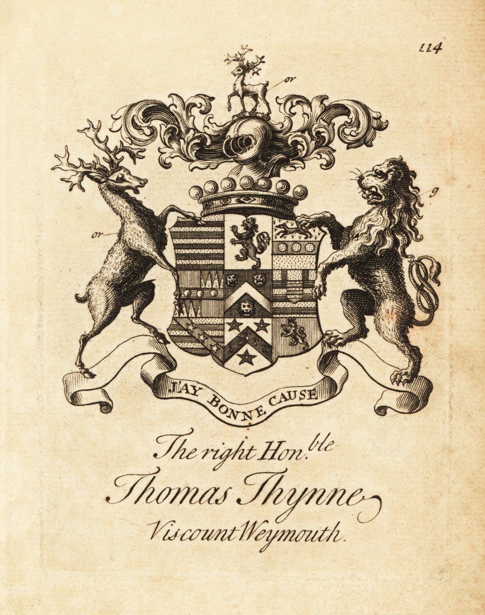 Våpenskjold til høyre ærede Thomas Thynne, 2. Viscount Weymouth av Andrew Johnston