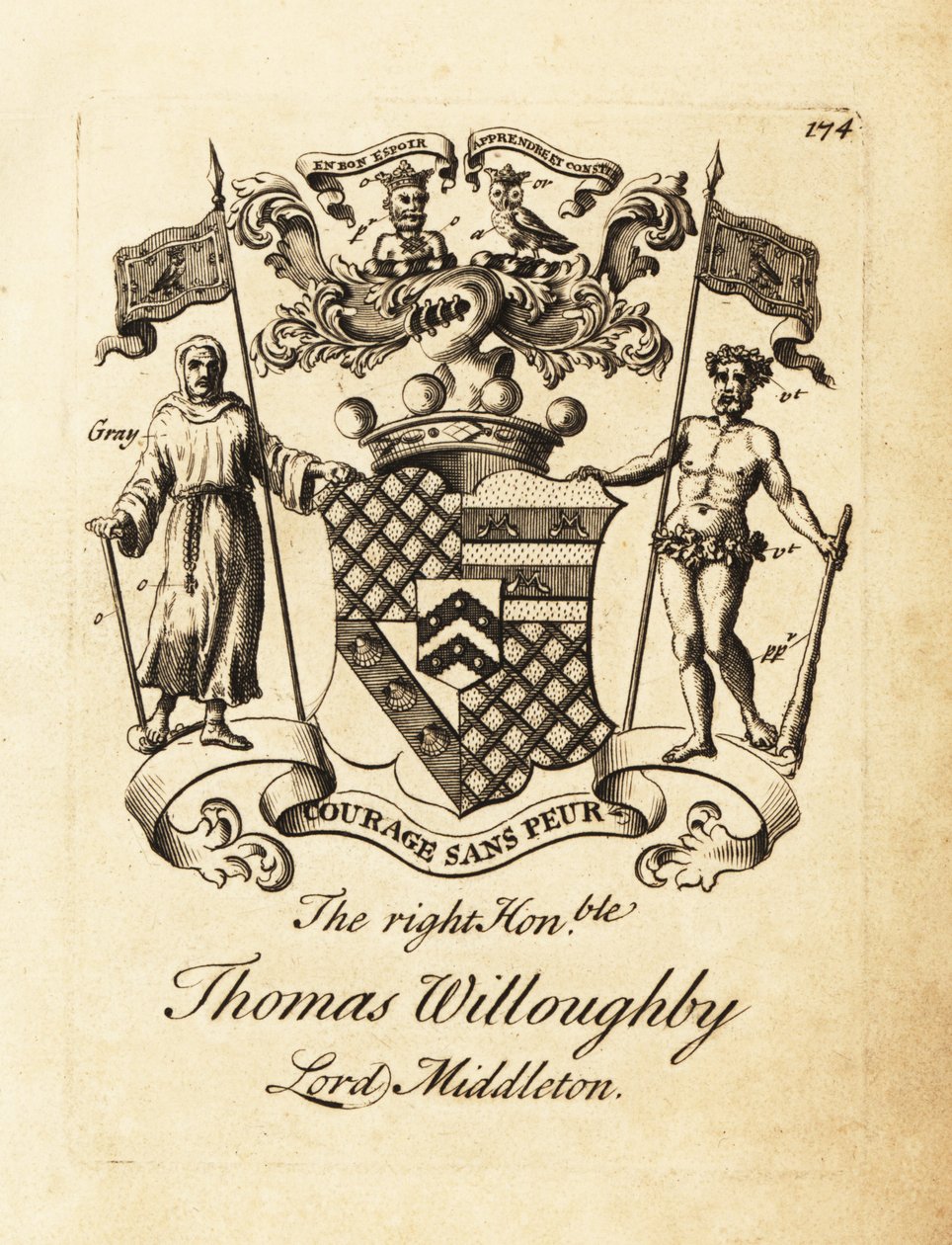 Våpenskjold til høyre ærede Thomas Willoughby, Lord Middleton av Andrew Johnston