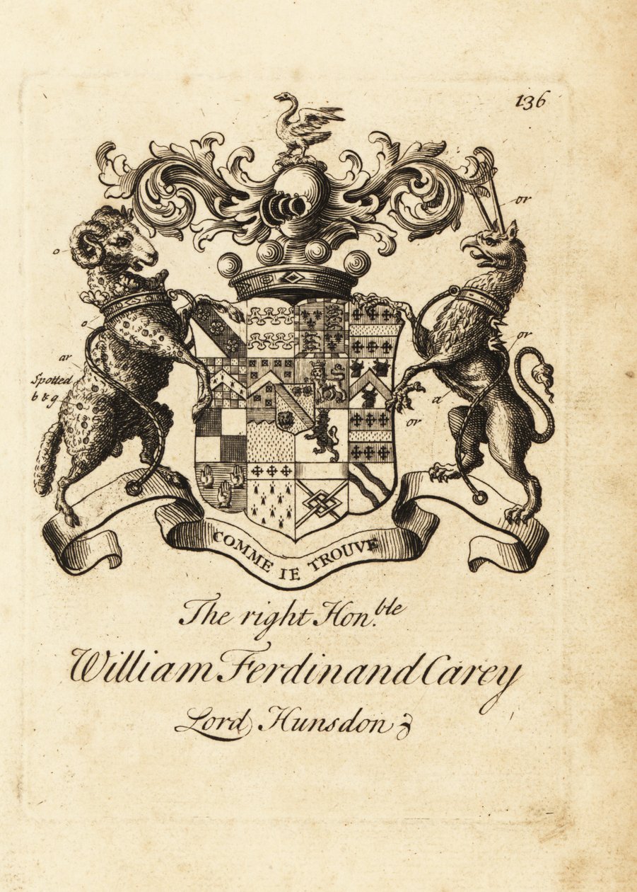 Våpenskjold til høyre ærede William Ferdinand Carey, 8. Baron Hundsen, Lord Hunsdon av Andrew Johnston