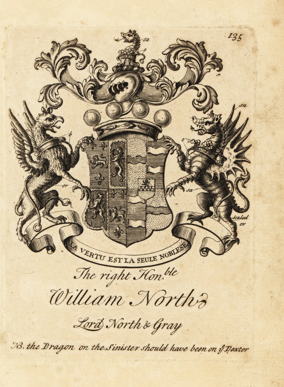 Våpenskjold til høyre ærede William North, Lord North & Gray, 6. Baron North, 2. Baron Gray av Andrew Johnston