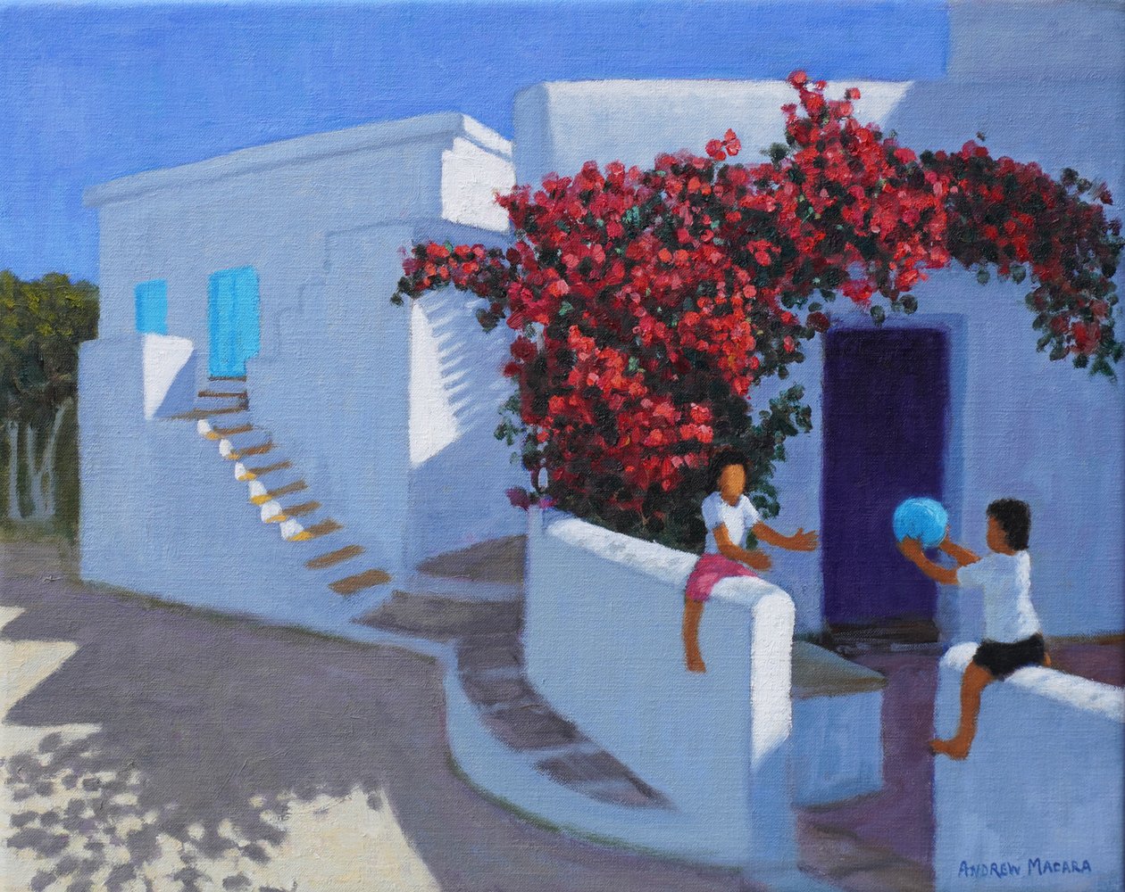 Ballspill, Samos, Hellas, 2022 (olje på lerret) av Andrew Macara
