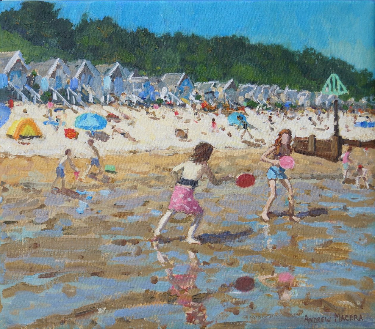 Flaggermus og ball, Wells- next -the-sea, 2019, (olje på lerret) av Andrew Macara