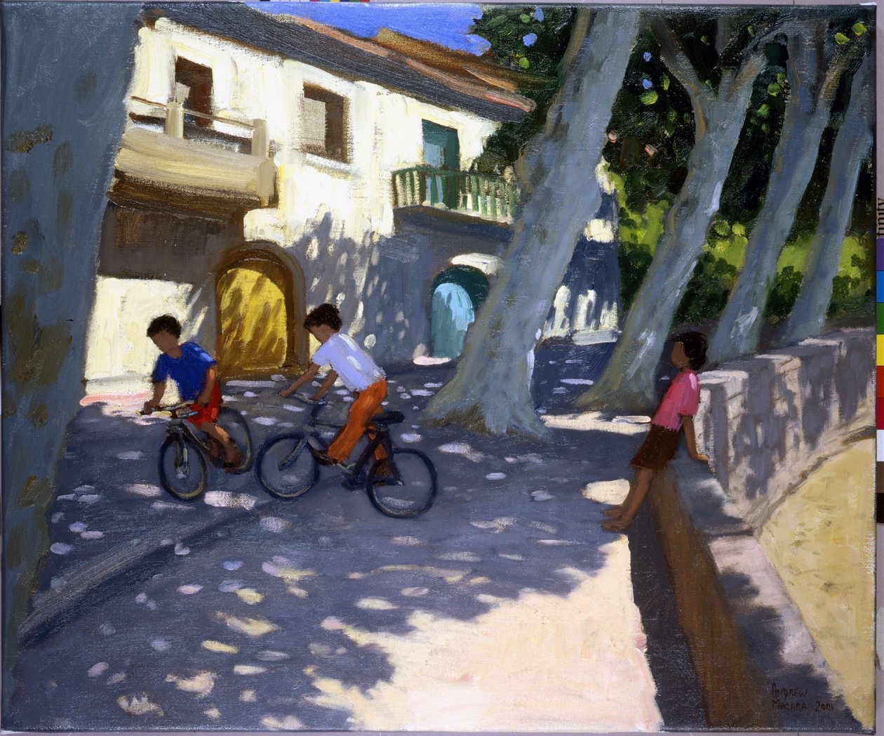 Gutter og sykler, Frankrike, (olje på lerret) av Andrew Macara